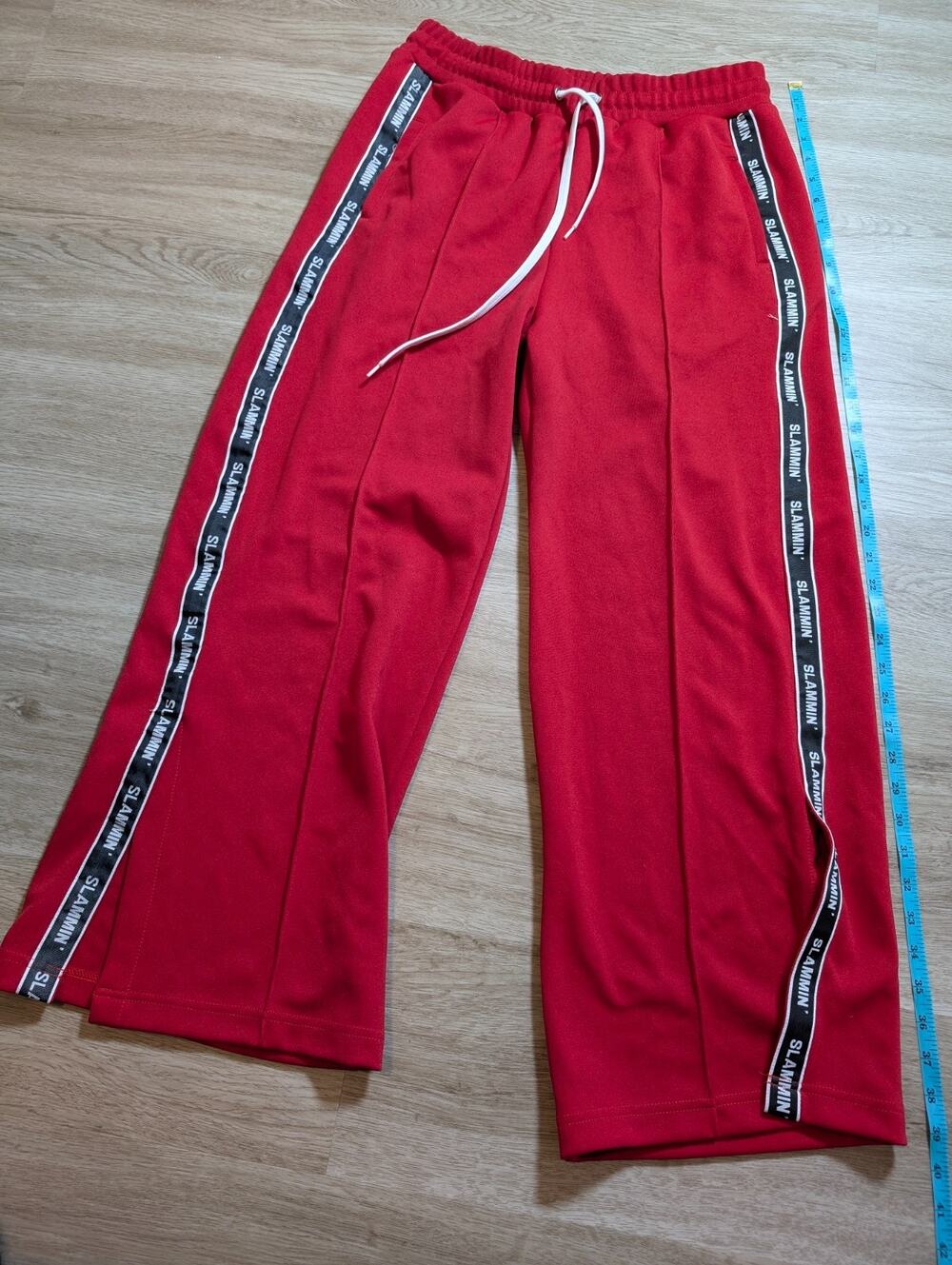 F&F Trouser Pants Womens XL Red Slammin Side Tape Slit Casual Palazzo Athleisure